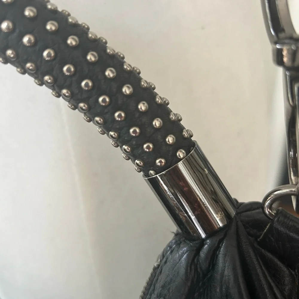 KENNETH COLE Black Leather Slouchy Hobo Bag with Studded Handle - Picture 9 of 13